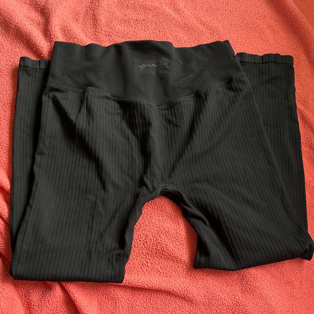 PINK Black Ribbed Leggings